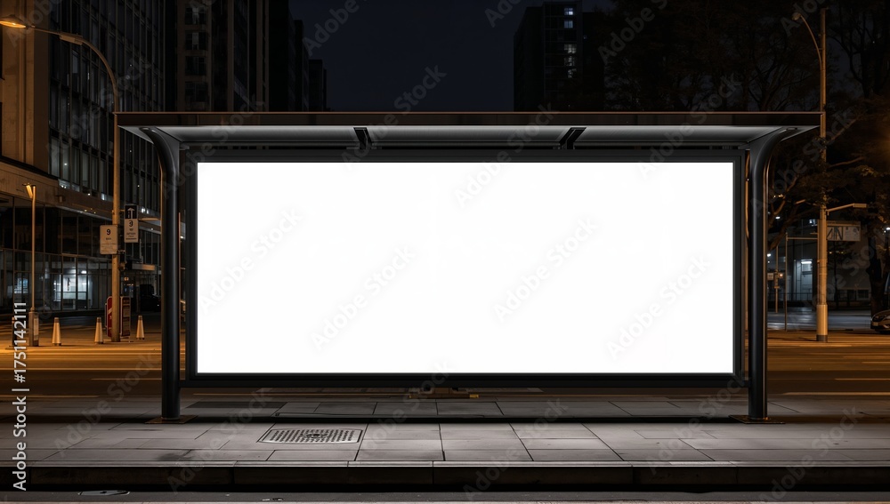 Fototapeta premium Blank Illuminated Billboard Under City Night Lights, Awaiting Creative Advertisement.