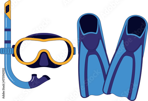 Vector art of snorkel mask and fins for swimming for summer fun