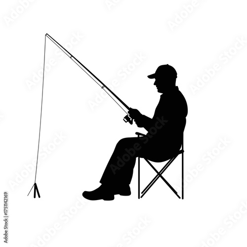 Man fishing while sitting on a chair by the lake for International Men's Day  
