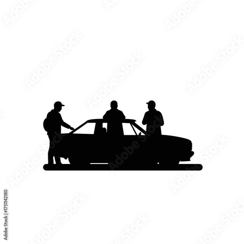 Three men discussing car details at a show for International Men's Day  