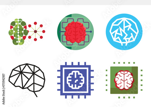Neural Network Circuit Brain Icon – Abstract AI Brain with Nodes & Connections