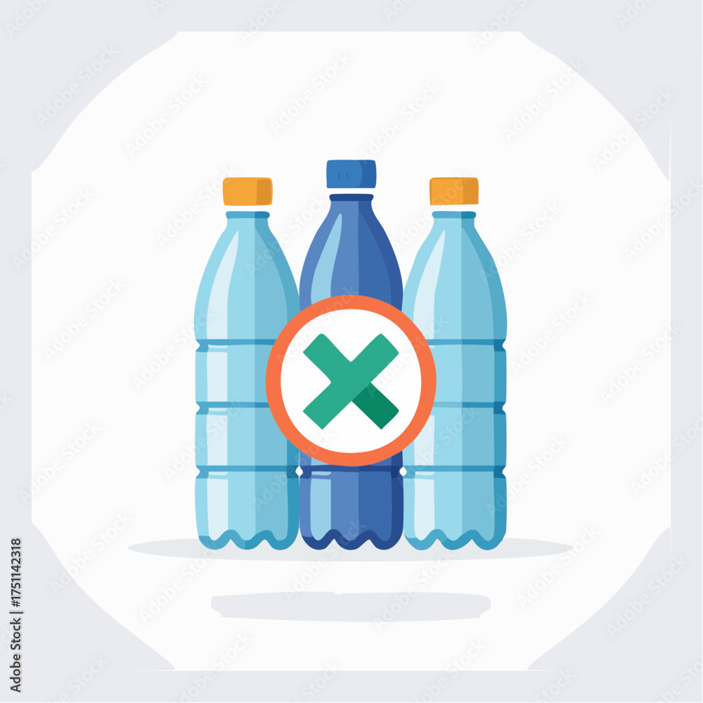 Obraz premium Illustration depicting a ban on plastic bottles, environmental conservation concept in a circle