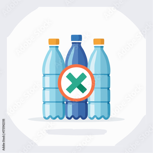 Illustration depicting a ban on plastic bottles, environmental conservation concept in a circle