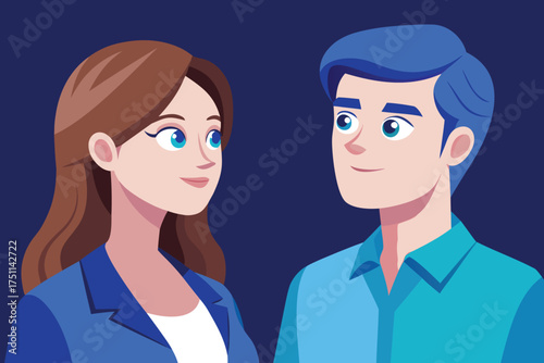 Man and Woman Looking at Each Other Smiling Keywords: couple, man, woman, looking, smiling