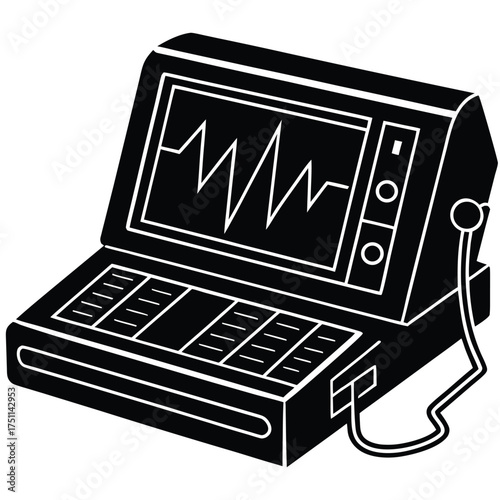 Black Silhouette of a Medical Monitor Displaying Heart Rhythm icon