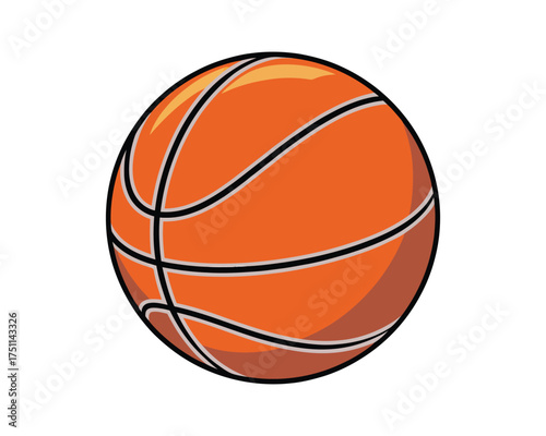 Basketball with bold black outline in graphic vector style, classic orange ball with black lines and white stripes