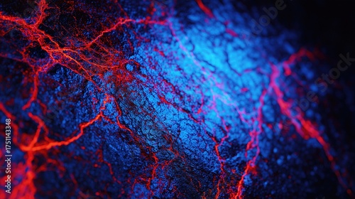 A blue and red background with a lot of red and blue spots