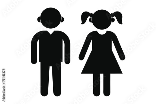 Black silhouette icons of a boy and a girl child children