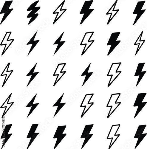 Minimal Lightning Icon Set for Energy and Power Brands, Clean Lightning Mark Icons for Energy Technology, Power Systems, and Smart Electric Concepts.