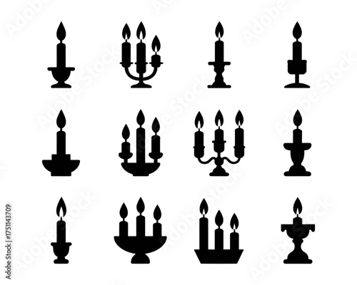 Various Candle Silhouettes with Flames