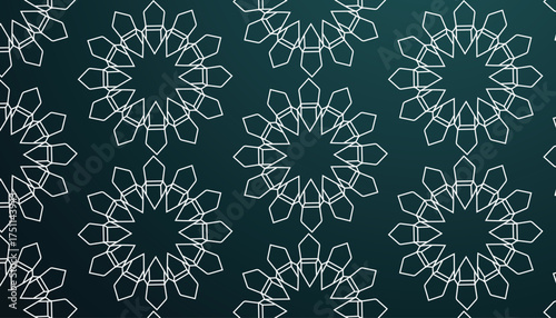 White line seamless islamic geometric pattern on teal gradient background luxury arabesque star design for architecture wallpaper textile and decor