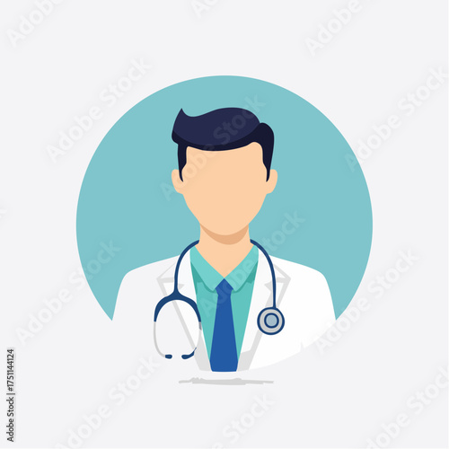 Illustration of a Doctor with Stethoscope Inside a Blue Circle, Medical Concept