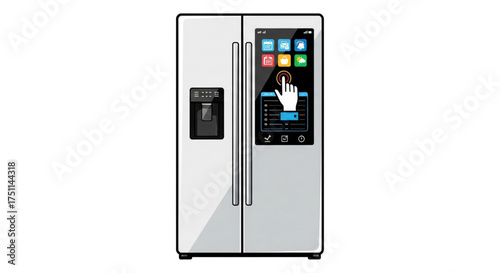 Smart refrigerator with touch screen interface, showcasing modern kitchen technology and interactive food management