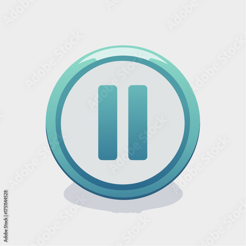 Illustration of a glossy aqua colored round pause button with a subtle drop shadow