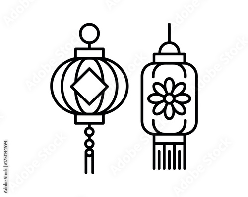 Vector art of pair of chinese lantern in black outline style