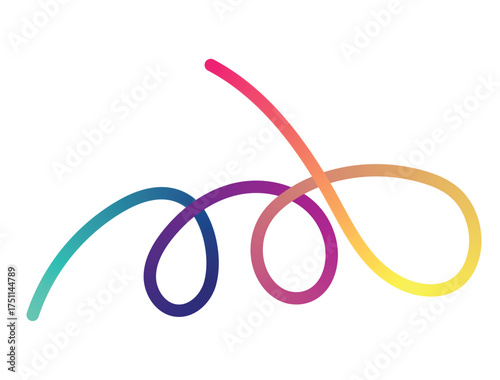 Vibrant rainbow colored abstract swirl or ribbon shape on a clean white background with a playful and energetic feel