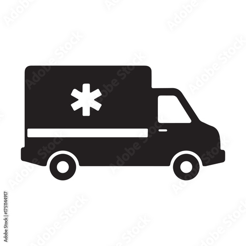 Black and white ambulance vector design element representing emergency medical services and urgent healthcare assistance for life saving interventions and transportation