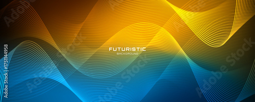 Blue yellow lines techno abstract background overlap layer on dark space with glowing waves decoration. Modern graphic design element stripes style concept for web, art, flyer, card, or brochure cover