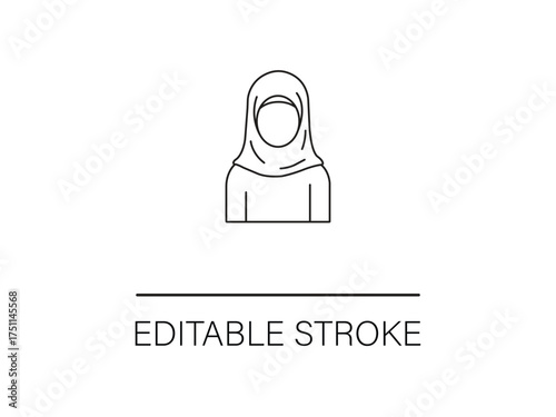 Minimalist line art of a woman in hijab for modern Islamic designs and cultural projects needing elegant representation.