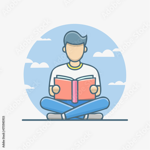 Illustration of a person engrossed in reading a book with cross-legged posture