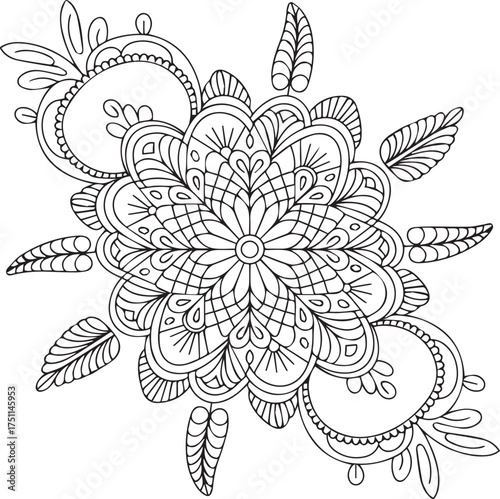 Intricate diwali line art rangoli design for festive coloring and traditional indian art