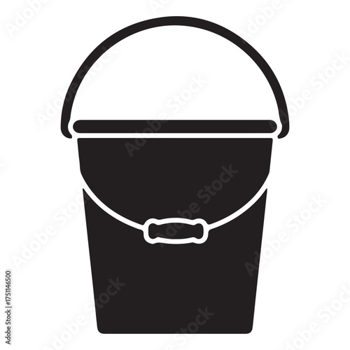Black bucket vector illustration for household cleaning and gardening needs minimal style design isolated on white background