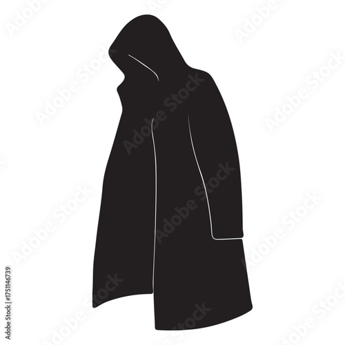 Black hooded cloak vector illustration a mysterious and alluring silhouette perfect for fantasy horror and design projects evoking intrigue and shadow