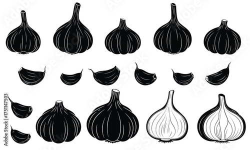 Black Garlic Composition: A striking monochrome composition artfully presents the pungent elegance of black garlic, revealing the intricate details of cloves and bulbs.