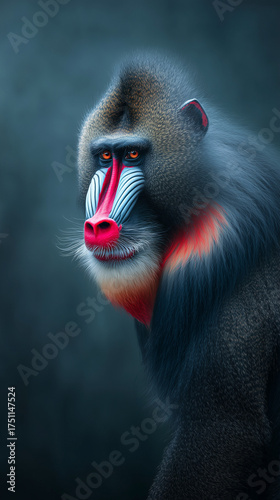 close up of a face of a red baboon