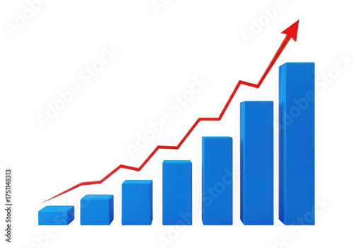 Blue bar graph with red arrow showing upward trend and growth concept isolated on transparent background Free Download Blue bar graph with red arrow showing upward trend and growth concept isolated on transparent background - GFXLoad