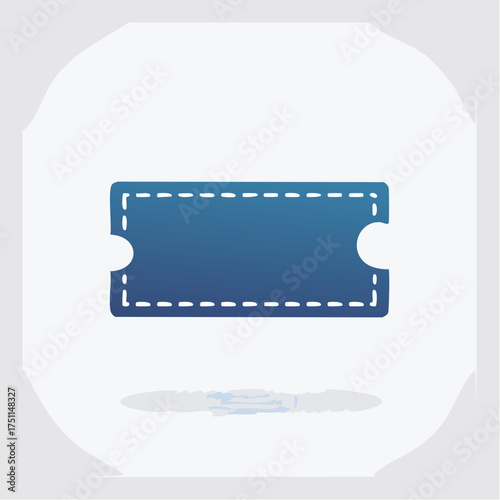 Illustration of a stylized ticket with blue gradient and white stitched border