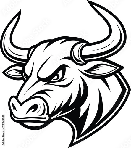 Vector art of aggressive bull head illustration, powerful and strong