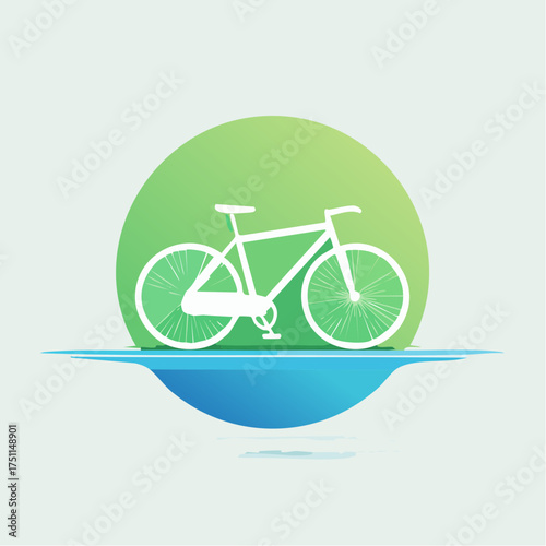 Illustration of a white bicycle silhouette against a vibrant gradient background depicting eco-friendly transportation