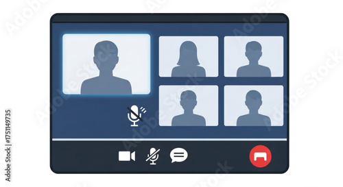 Video conference interface with multiple participants virtual meeting platform with camera, microphone, and chat options