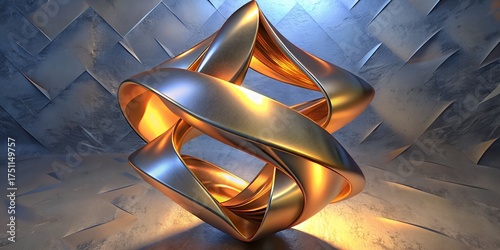 Abstract Golden Folded Ribbon – 3D Minimalist Geometric Design Element