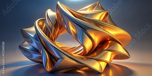 Abstract Golden Folded Ribbon – 3D Minimalist Geometric Design Element