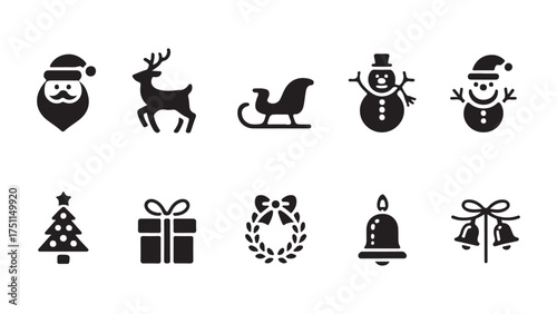 Christmas Joy Elements – Reindeer, Sleigh Ride, Snowman Smile, Xmas Gift, Jingle Bells Vector Icons