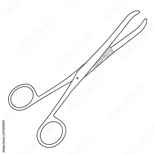 Line art illustration of open surgical scissors on a white background medical tool