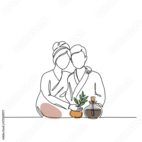 Couple enjoying aromatherapy with plants and essential oils indoors  
