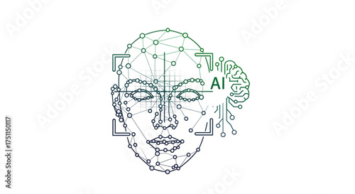 Artificial intelligence face with brain circuit, ai technology concept, machine learning and neural network