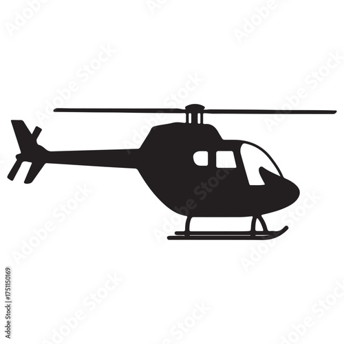 Helicopter Silhouette Isolated on White Background for Aviation and Transportation Designs and Creative Projects related to Air Travel