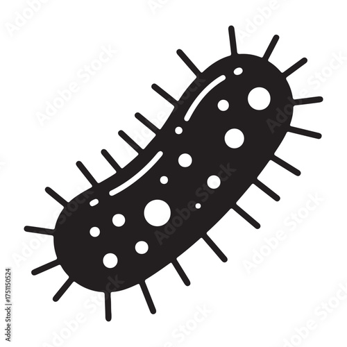 Illustration of a Single Bacterium Cell Microscopic Organism Vector Image Health and Science Educational Resource Black and White Design