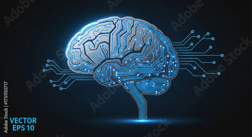 Artificial intelligence brain with circuit board pattern, symbolizing the connection between human intelligence and technology innovation