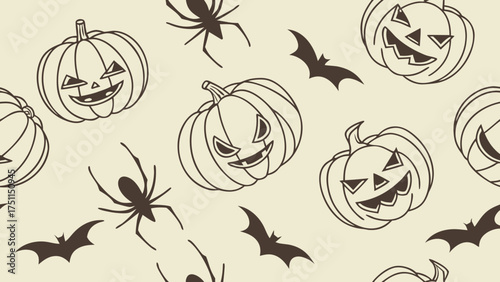 Halloween Vector Pattern Design. spider web seamless pattern. Ghost Parade Pattern. Funny cartoon halloween characters and decoration pattern illustration