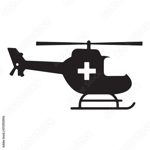 Medical evacuation helicopter silhouette icon design for emergency response and healthcare services featuring a bold contrast on a bright background