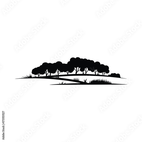 Silhouette of trees and reeds by water in a moody atmospheric landscape art style