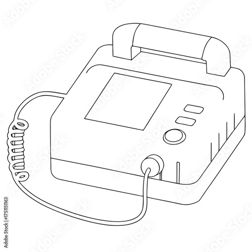 Line Drawing of a Portable Defibrillator Medical Device with Screen and Cord vector illustration