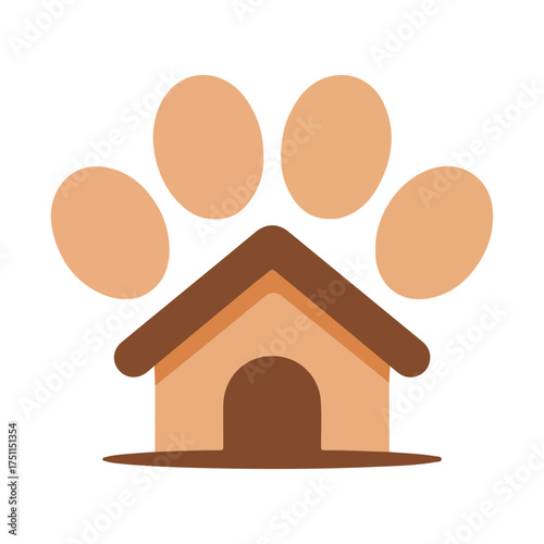 Doghouse logo inside paw print for pet care and shelter branding