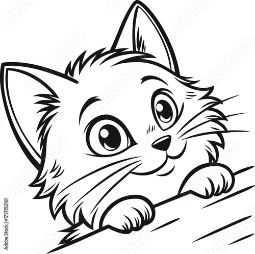 Vector art of cute cartoon kitten peeking over a surface