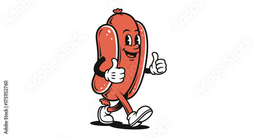 Happy Retro Cartoon Hot Dog Mascot Giving Thumbs Up